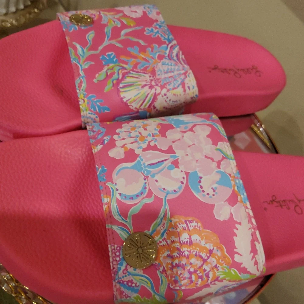 Lilly Pulitzer Pink Floral Slide Sandals - Comfortable Ladies' Summer Slides - Picture 8 of 8